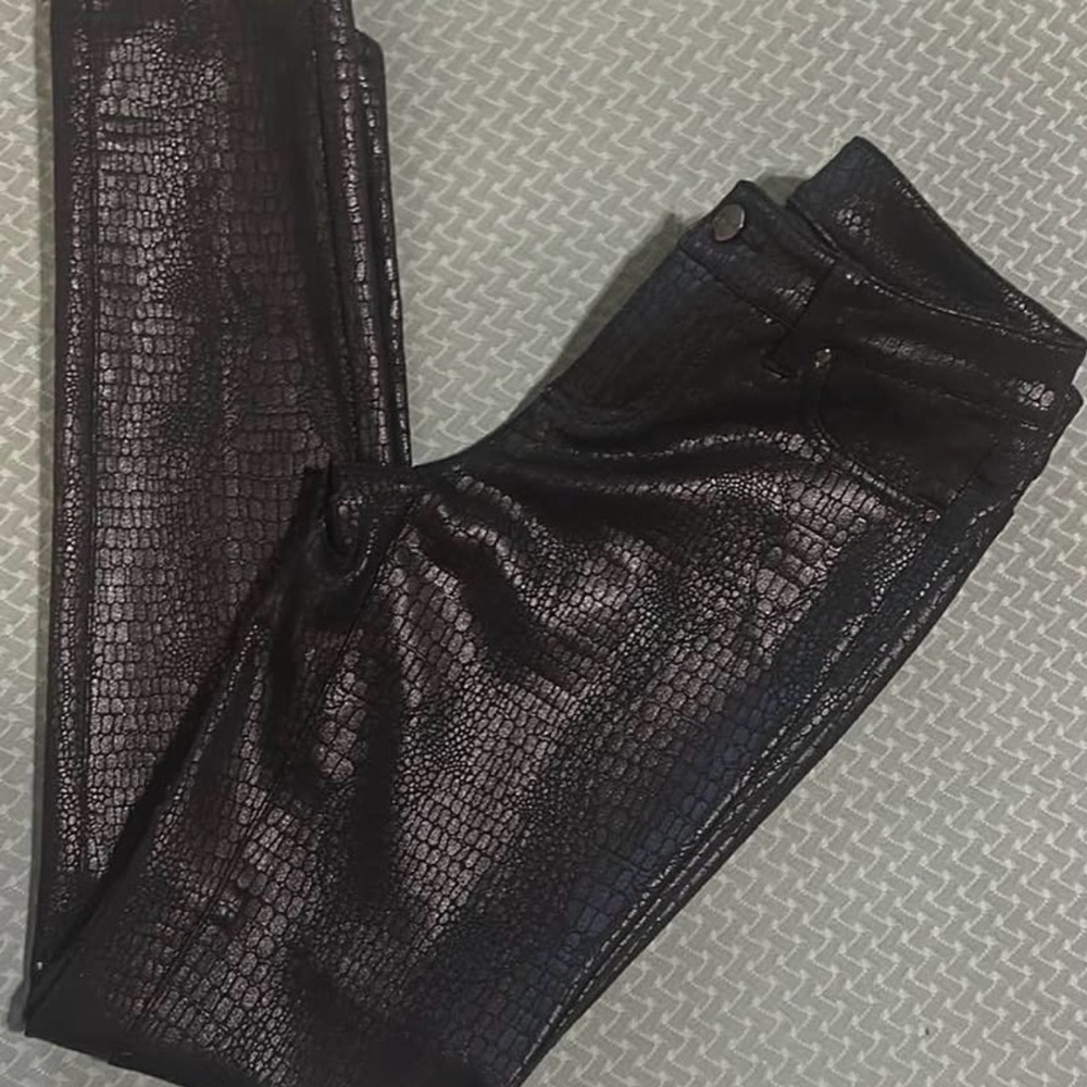 Caché Faux Leather Snakeskin Pants Size 0 Black